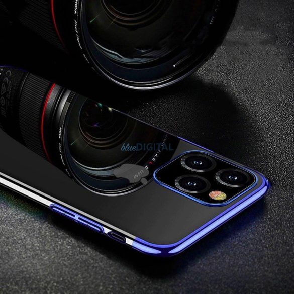 Átlátszó tok TPU gél tok fém kerettel Samsung Galaxy S22 Ultra kék