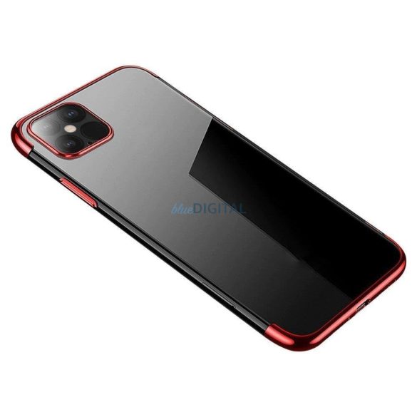 Átlátszó tok TPU gél tok fém kerettel Samsung Galaxy S22 + (S22 Plus) piros