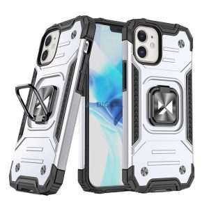 Wozinsky Ring Armor tok iPhone 14 Armor tok mágneses tartó gyűrű ezüst