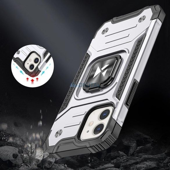 Wozinsky Ring Armor tok iPhone 14 Armor tok mágneses tartó gyűrű ezüst