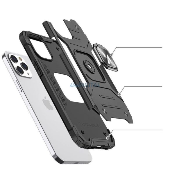 Wozinsky Ring Armor tok iPhone 14 Pro Max Armor tok mágneses tartó gyűrű ezüst