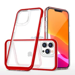   átlátszó 3in1 tok iPhone 14 Pro Max szilikon tok kerettel piros