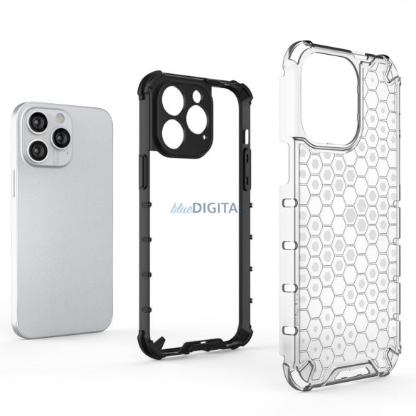 Honeycomb tok iPhone 14 Pro Armor hibrid tok fekete