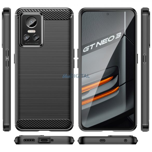 Carbon Case tok Realme GT Neo 3 rugalmas szilikon Carbon tok fekete