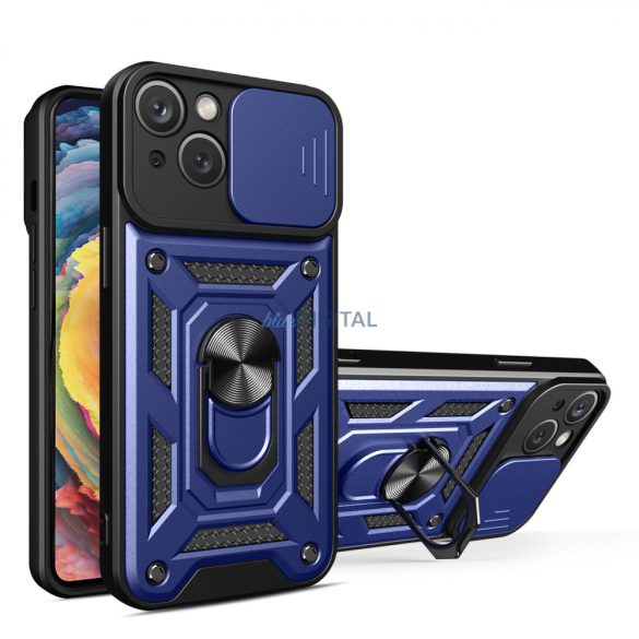 Hybrid Armor Camshield tok iPhone 14 Plus Armor tok kameravédővel kék