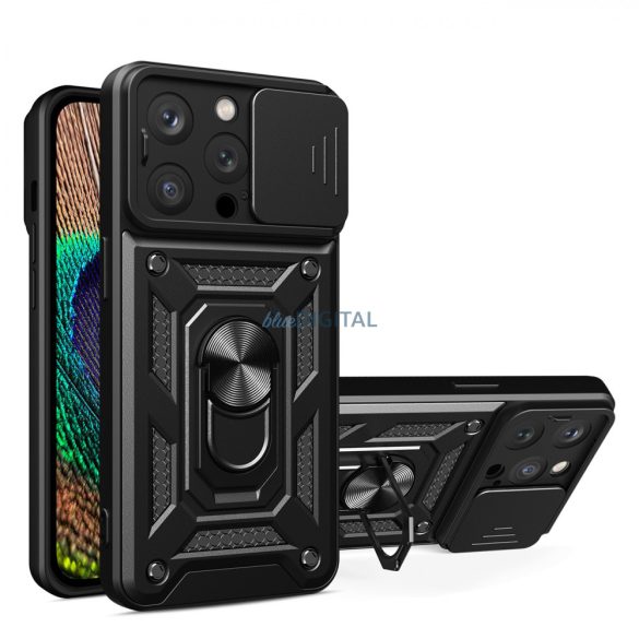 Hybrid Armor Camshield tok iPhone 14 Pro Max Armor tok kameratok fekete