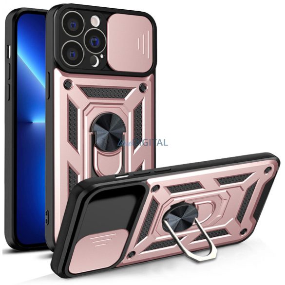 Hybrid Armor Camshield tok iPhone 13 Pro Max Armor tok kameravédővel rózsaszín