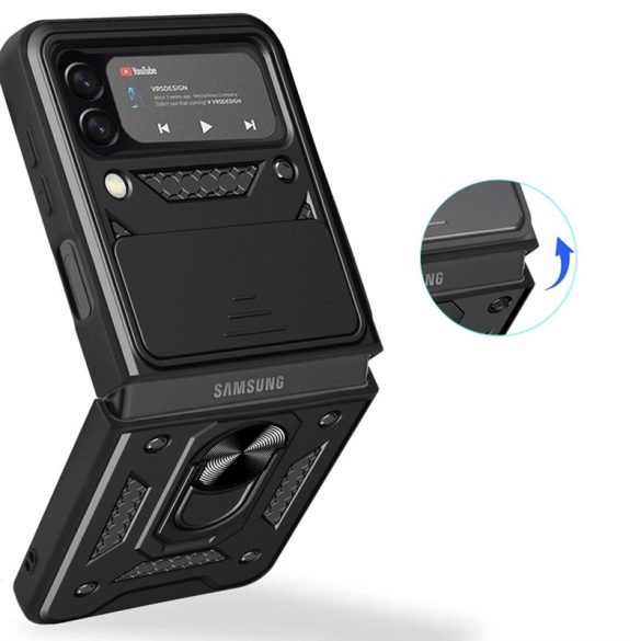 Hybrid Armor Camshield tok Samsung Galaxy Z Flip 3 Armor tok kameravédővel fekete