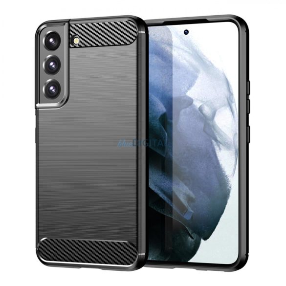Carbon Case tok Samsung Galaxy S23+ rugalmas szilikon Carbon tok fekete