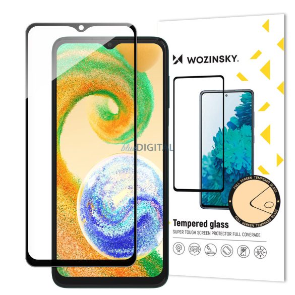 Wozinsky Full Glue edzett üveg edzett üveg Samsung Galaxy A04s 9H teljes képernyővédő fekete kerettel