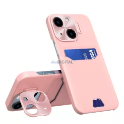   Bőr állvány tok iPhone 14 tok kártya pénztárca állvány rózsaszín