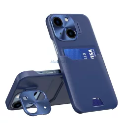   Bőr állvány tok iPhone 14 tok kártya pénztárca állvány kék