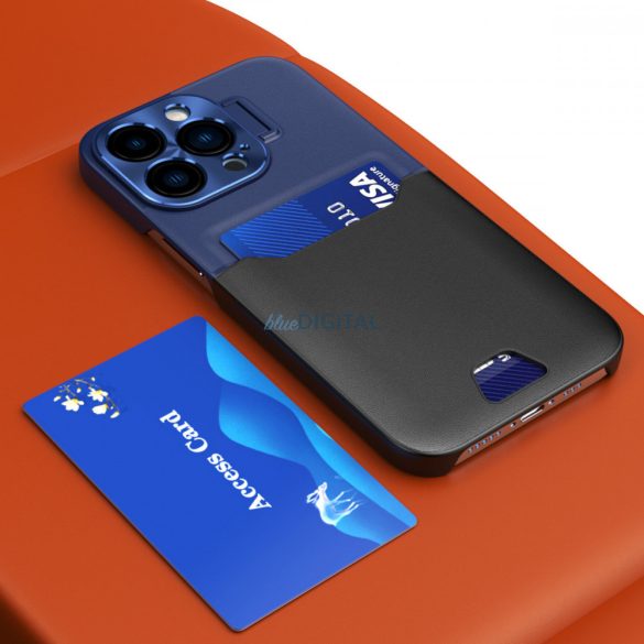 Bőr állvány tok iPhone 14 tok kártya pénztárca állvány kék
