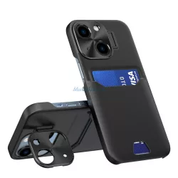   Bőr állvány tok iPhone 14 tok kártya pénztárca állvány fekete