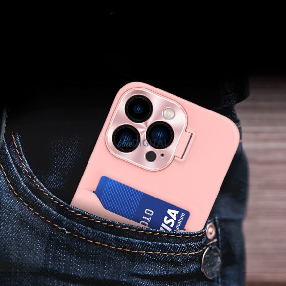 Bőr állvány tok iPhone 14 Plus kártya tárca tok állvány rózsaszín