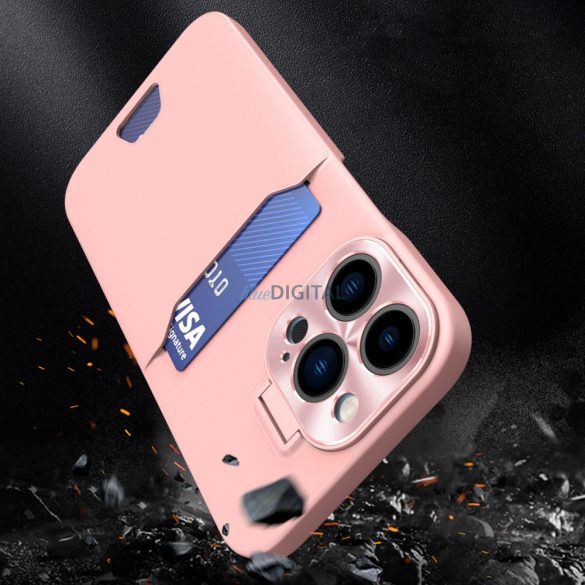 Bőr állvány tok iPhone 14 Pro kártya pénztárca tok állvány rózsaszín