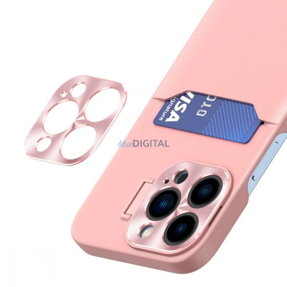 Bőr állvány tok iPhone 14 Pro kártya pénztárca tok állvány rózsaszín
