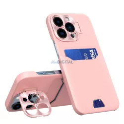   Bőr állvány tok iPhone 14 Pro Max kártya pénztárca tok állvány rózsaszín