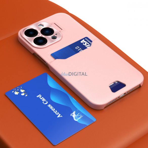 Bőr állvány tok iPhone 14 Pro Max kártya pénztárca tok állvány rózsaszín