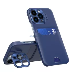   Bőr állvány tok iPhone 14 Pro Max tok kártya pénztárca állvány kék