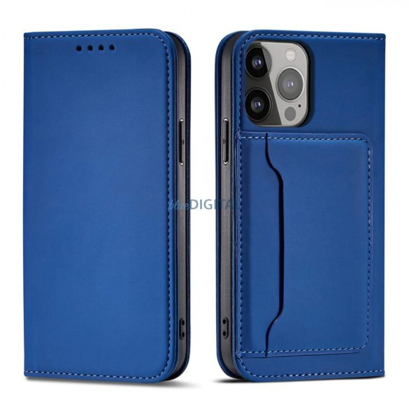 Magnet Card Case Samsung Galaxy S23+ mágneses flipes tok pénztárcával, állvánnyal, kék