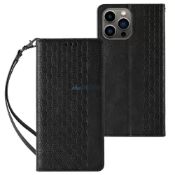   Magnet Strap Case Samsung Galaxy S23 mágneses flipes tok pénztárcával, állvánnyal, kis pánttal, fekete