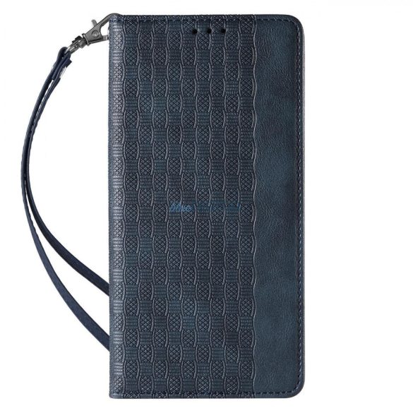 Magnet Strap Case Samsung Galaxy S23 mágneses flipes tok pénztárcával, állvánnyal, kis pánttal, kék