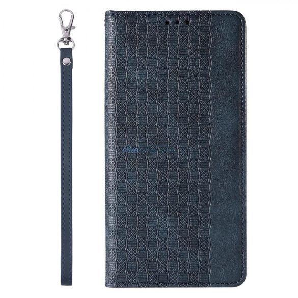 Magnet Strap Case Samsung Galaxy S23+ mágneses flipes tok pénztárcával, állvánnyal, kis pánttal, kék