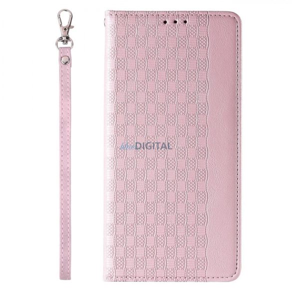 Magnet Strap Case Samsung Galaxy S23+ mágneses flipes tok pénztárcával, állvánnyal, kis pánttal, Rózsaszín