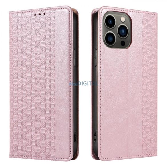 Magnet Strap Case Samsung Galaxy S23+ mágneses flipes tok pénztárcával, állvánnyal, kis pánttal, Rózsaszín