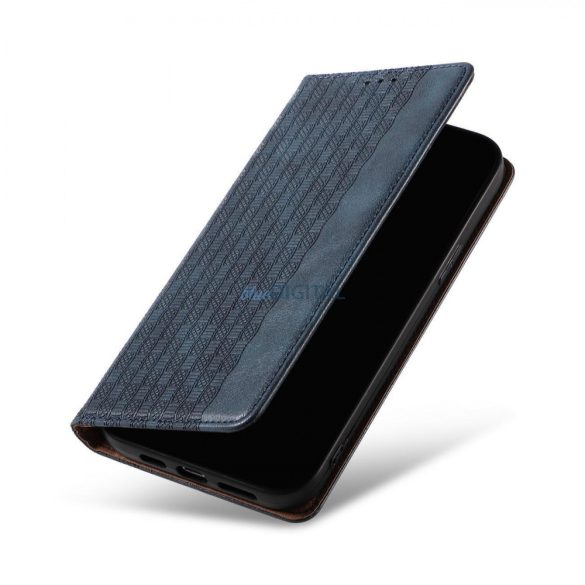 Magnet Strap Case Samsung Galaxy S23 Ultra mágneses flipes tok pénztárcával, állvánnyal, kis pánttal, kék