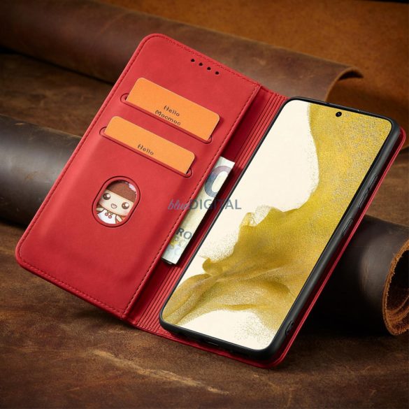 Magnet Fancy Case Samsung Galaxy S23 mágneses flipes tok pénztárcával, állvánnyal, piros