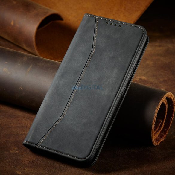Magnet Fancy Case Samsung Galaxy S23 Ultra mágneses flipes tok pénztárcával, állvánnyal, fekete