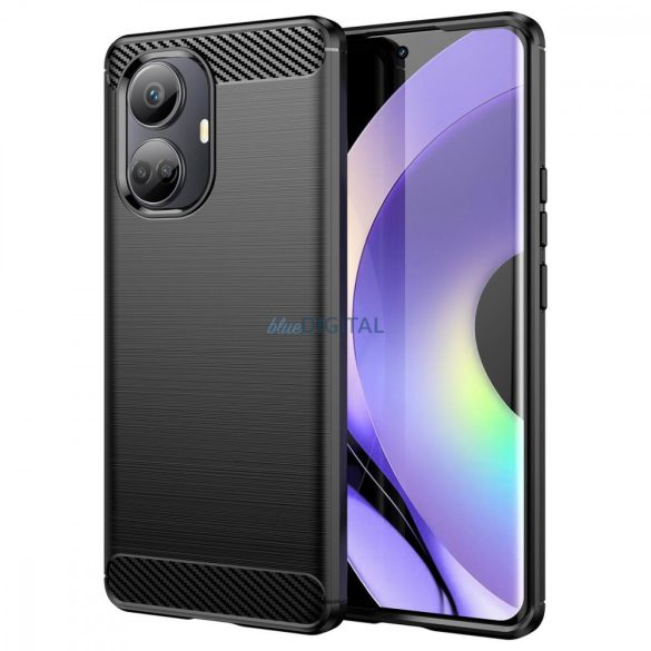 Carbon Case tok Realme 10 Pro+ Rugalmas szilikon carbon tok fekete