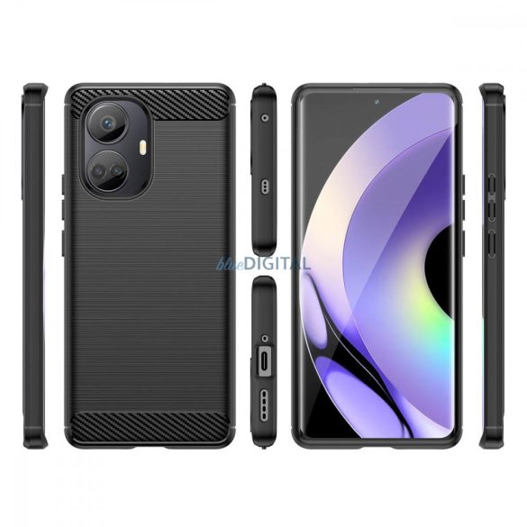 Carbon Case tok Realme 10 Pro+ Rugalmas szilikon carbon tok fekete