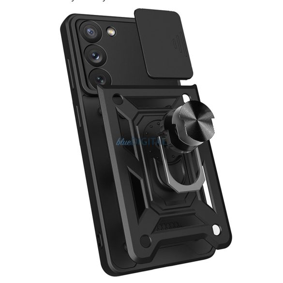 Hybrid Armor Camshield tok Samsung Galaxy S23+ Armor tok kameravédővel fekete