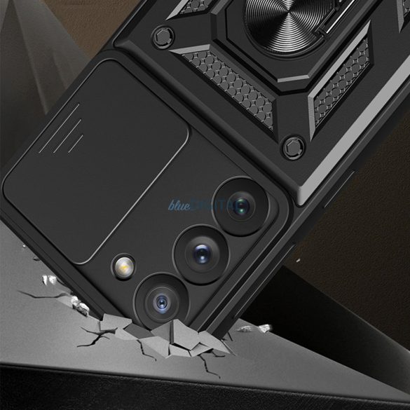 Hybrid Armor Camshield tok Samsung Galaxy Samsung Galaxy S23 Ultra Armor tok kameravédővel fekete