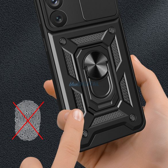 Hybrid Armor Camshield tok Samsung Galaxy A14 Armor tok kameravédővel fekete