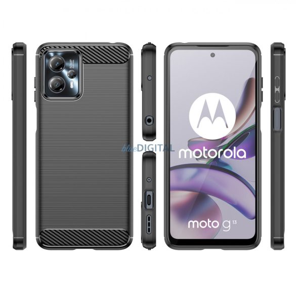 Carbon Case Motorola Moto G13-hoz Rugalmas szilikon Carbon tok fekete