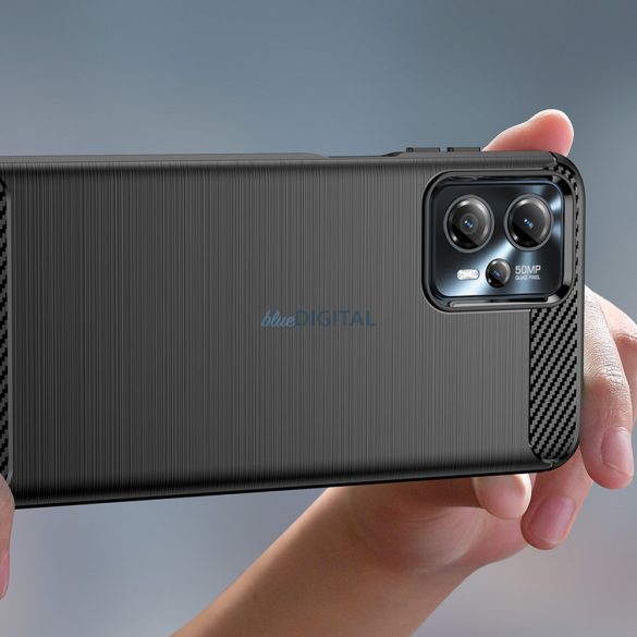 Carbon Case Motorola Moto G13-hoz Rugalmas szilikon Carbon tok fekete