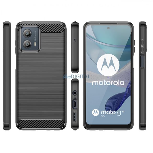 Carbon Case Motorola Moto G53-hoz Rugalmas szilikon Carbon tok fekete
