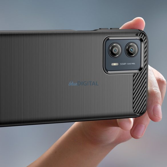 Carbon Case Motorola Moto G53-hoz Rugalmas szilikon Carbon tok fekete