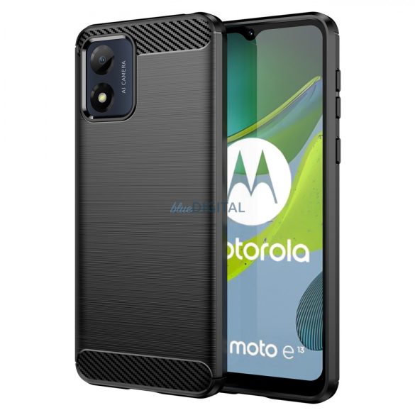 Carbon Case Motorola Moto E13-hoz Rugalmas szilikon Carbon tok fekete