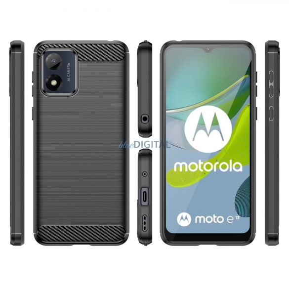 Carbon Case Motorola Moto E13-hoz Rugalmas szilikon Carbon tok fekete