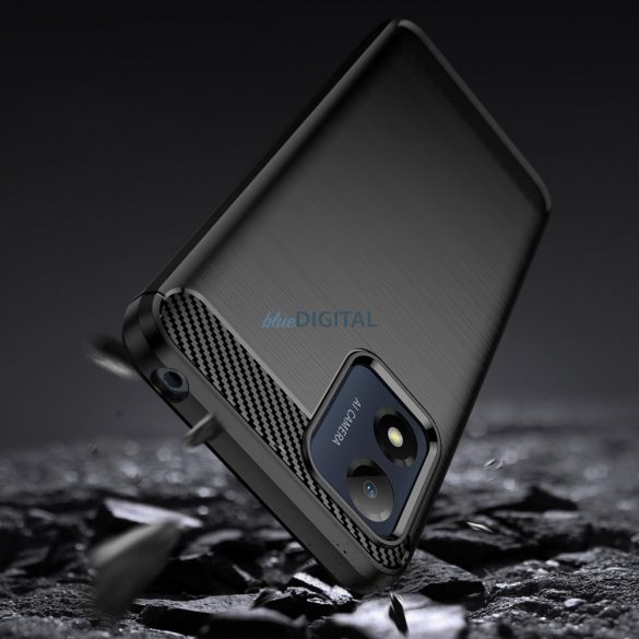 Carbon Case Motorola Moto E13-hoz Rugalmas szilikon Carbon tok fekete