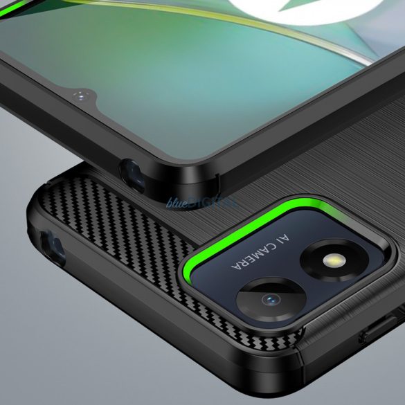 Carbon Case Motorola Moto E13-hoz Rugalmas szilikon Carbon tok fekete