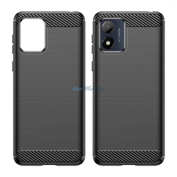 Carbon Case Motorola Moto E13-hoz Rugalmas szilikon Carbon tok fekete