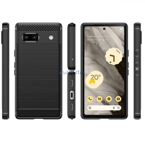 Carbon Case Google Pixel 7a Rugalmas szilikon carbon tok fekete