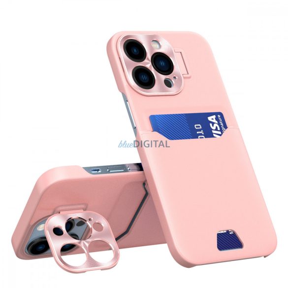 Leather Stand Case Samsung Galaxy S23 Ultra tok kártyatartóval, állvánnyal rózsaszín