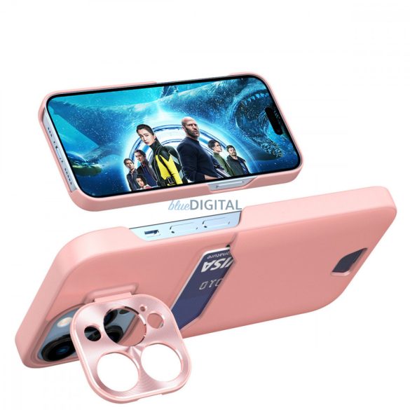 Leather Stand Case Samsung Galaxy S23 Ultra tok kártyatartóval, állvánnyal rózsaszín